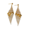 18K Gold Plated Copper Zircon Rhombus Stud Earrings With Silver Posts Minimalist Luxury Jewelry view 5