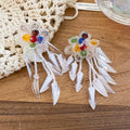 Island Resort Style Artificial Crystal Flower Leaf Tassel Drop Earrings With Silver Pins view 4