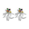 Island Resort Style Artificial Crystal Flower Leaf Tassel Drop Earrings With Silver Pins view 5