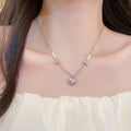 Korean Light Luxury Zircon Heart Simulated Pearl Choker Necklace for Women view 3