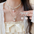 Pink Zircon Strawberry Faux Pearl Earrings Necklace Jewelry Set For Women, Old Money Light Luxury Style view 1