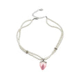 Pink Zircon Strawberry Faux Pearl Earrings Necklace Jewelry Set For Women, Old Money Light Luxury Style view 5