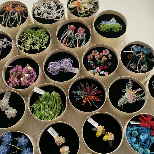 Handwoven Colorful Flower Round Stud Earrings Alloy Sweet Vacation Style Jewelry