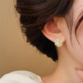 18K Gold Plated Zircon Cat Eye Stone Flower Stud Earrings Minimalist Light Luxury Jewelry view 4