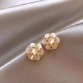 18K Gold Plated Zircon Cat Eye Stone Flower Stud Earrings Minimalist Light Luxury Jewelry view 3