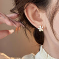 18K Gold Plated Cat Eye Stone Zircon Flower Stud Earrings Sweet Light Luxury Jewelry view 4