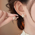 18K Gold Plated Cat Eye Stone Zircon Flower Stud Earrings Sweet Light Luxury Jewelry view 2
