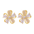 18K Gold Plated Cat Eye Stone Zircon Flower Stud Earrings Sweet Light Luxury Jewelry view 5
