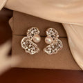 Korean Minimalist Irregular Geometric Faux Pearl Stud Earrings With Rhinestone Twisted Hollow Design view 3