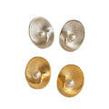 18K Gold Plated Oval Textured Faux Pearl Stud Earrings, European Style Light Luxury Jewelry view 5
