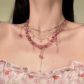 Light Luxury White Pink Glass Beaded Floral Layered Choker Necklace For Women view 1