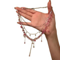 Light Luxury White Pink Glass Beaded Floral Layered Choker Necklace For Women view 5