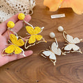 Copper Raffia Butterfly Stud Earrings With Silver Pins, Niche Resort Beach Jewelry view 2