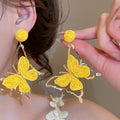 Copper Raffia Butterfly Stud Earrings With Silver Pins, Niche Resort Beach Jewelry view 3