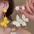 Copper Raffia Butterfly Stud Earrings With Silver Pins, Niche Resort Beach Jewelry view 1