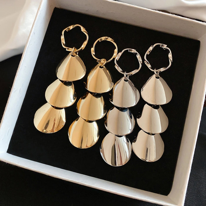Minimalist Iron Metal Smooth Round Tassel Drop Earrings Geometric Luxury Fashion Jewelry