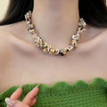 Vintage Maillard Style Irregular Shell Beaded Geometric Choker Necklace For Women view 3