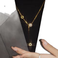 Korean Style Sparkling Zircon Copper Little Waist Pendant Necklace, Light Luxury Geometric Choker view 5