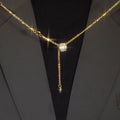 Korean Style Sparkling Zircon Copper Little Waist Pendant Necklace, Light Luxury Geometric Choker view 3