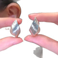 Minimalist Irregular Geometric Faux Pearl Stud Earrings With Textured Silver Pins For Women view 5