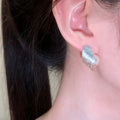 Minimalist Irregular Geometric Faux Pearl Stud Earrings With Textured Silver Pins For Women view 2