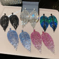 Copper Rhinestone Leaf Tassel Drop Earrings Luxury Statement Stud Style For Women view 3