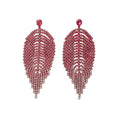 Copper Rhinestone Leaf Tassel Drop Earrings Luxury Statement Stud Style For Women view 5