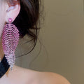 Copper Rhinestone Leaf Tassel Drop Earrings Luxury Statement Stud Style For Women view 4
