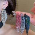 Copper Rhinestone Leaf Tassel Drop Earrings Luxury Statement Stud Style For Women view 2