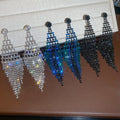 Copper Rhinestone Diamond Geometric Tassel Drop Earrings With Silver Posts For Women view 3