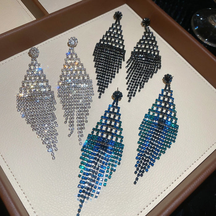 Copper Rhinestone Diamond Geometric Tassel Drop Earrings With Silver Posts For Women