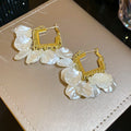 Elegant Faux Pearl Hoop Earrings With Diamond Flower Petal Tassel Design For Women view 4