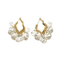 Elegant Faux Pearl Hoop Earrings With Diamond Flower Petal Tassel Design For Women view 5
