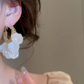 Elegant Faux Pearl Hoop Earrings With Diamond Flower Petal Tassel Design For Women view 3