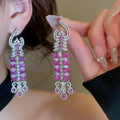 Vintage Court Style Copper Zircon Square Waterdrop Tassel Drop Earrings view 4