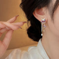 Elegant Palace Style Alloy Butterfly Rhinestone Tassel Drop Earrings With Silver Posts view 3