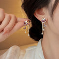 Elegant Palace Style Alloy Butterfly Rhinestone Tassel Drop Earrings With Silver Posts view 1