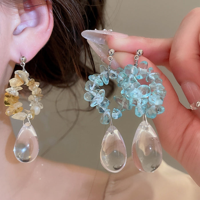 Artificial Crystal Teardrop Stud Earrings Minimalist OL Style Light Luxury Jewelry