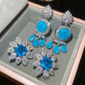 Court Style Copper Blue Zircon Waterdrop Flower Stud Earrings For Women Luxury Statement Jewelry view 3