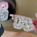 Geometric Square Rhinestone Copper Stud Earrings For Women, Statement Light Luxury Fashion Jewelry view 1