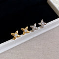 18K Gold Plated Copper Star Clover Rhinestone Stud Earrings For Women view 2