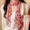 Old Money Style Geometric Plaid Floral Mesh Scarf Necklace With Pearl Accents For Women view 2