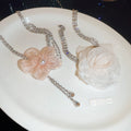 Light Luxury Copper Necklace With Rhinestone Chiffon Flower Waterdrop Tassel Choker view 2