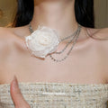 Light Luxury Copper Necklace With Rhinestone Chiffon Flower Waterdrop Tassel Choker view 3