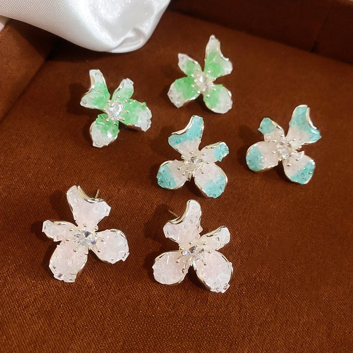 Silver Needle Zircon Crystal Flower Stud Earrings For Women Sweet Elegant Light Luxury Style