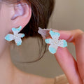 Silver Needle Zircon Crystal Flower Stud Earrings For Women Sweet Elegant Light Luxury Style view 2
