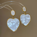 French Vintage Resin Heart Mother Of Pearl Stud Earrings With Silver Pin For Women view 2
