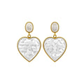 French Vintage Resin Heart Mother Of Pearl Stud Earrings With Silver Pin For Women view 5
