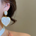 French Vintage Resin Heart Mother Of Pearl Stud Earrings With Silver Pin For Women view 3