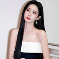 18K Gold Plated Copper Oval Mother Of Pearl Zircon Drop Earrings Vintage Elegant Court Style view 2